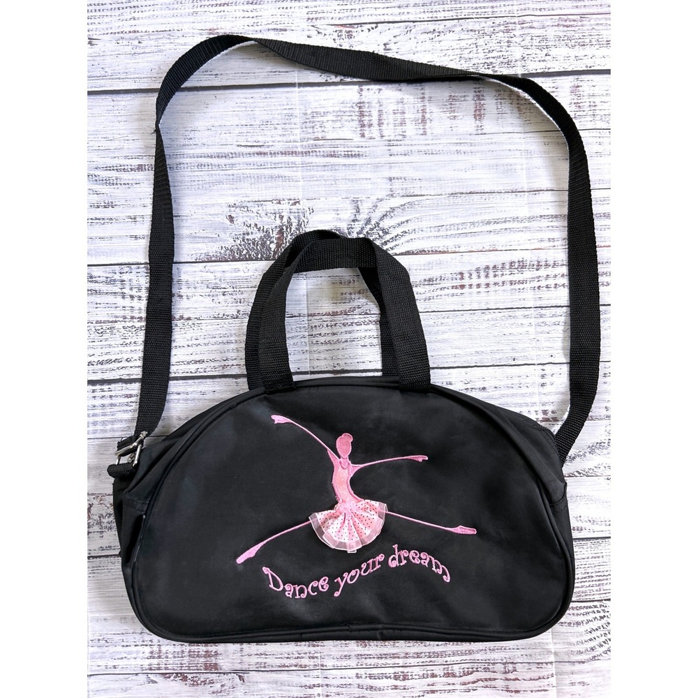 Ballet Dance Duffel Bag Kids OS Black Pink Embroidered Tutu Ballerina‎